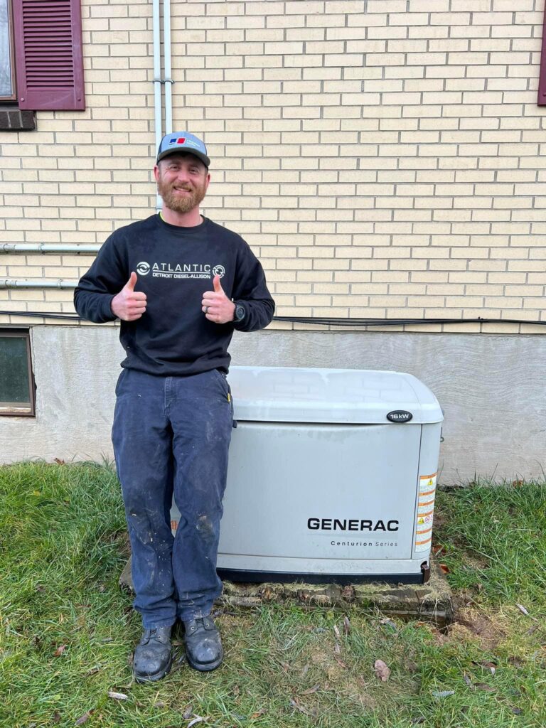 Gager & Sons technician servicing a standby generator in Clarksville, NY